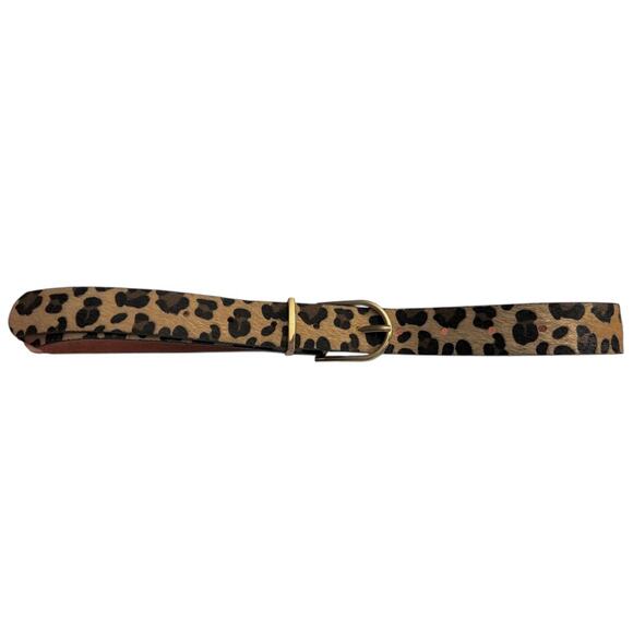Leopard Belt Faux Animal Hair Suede Leather Back 1” Gold-tone Buckle 25”-33” - Picture 3 of 7
